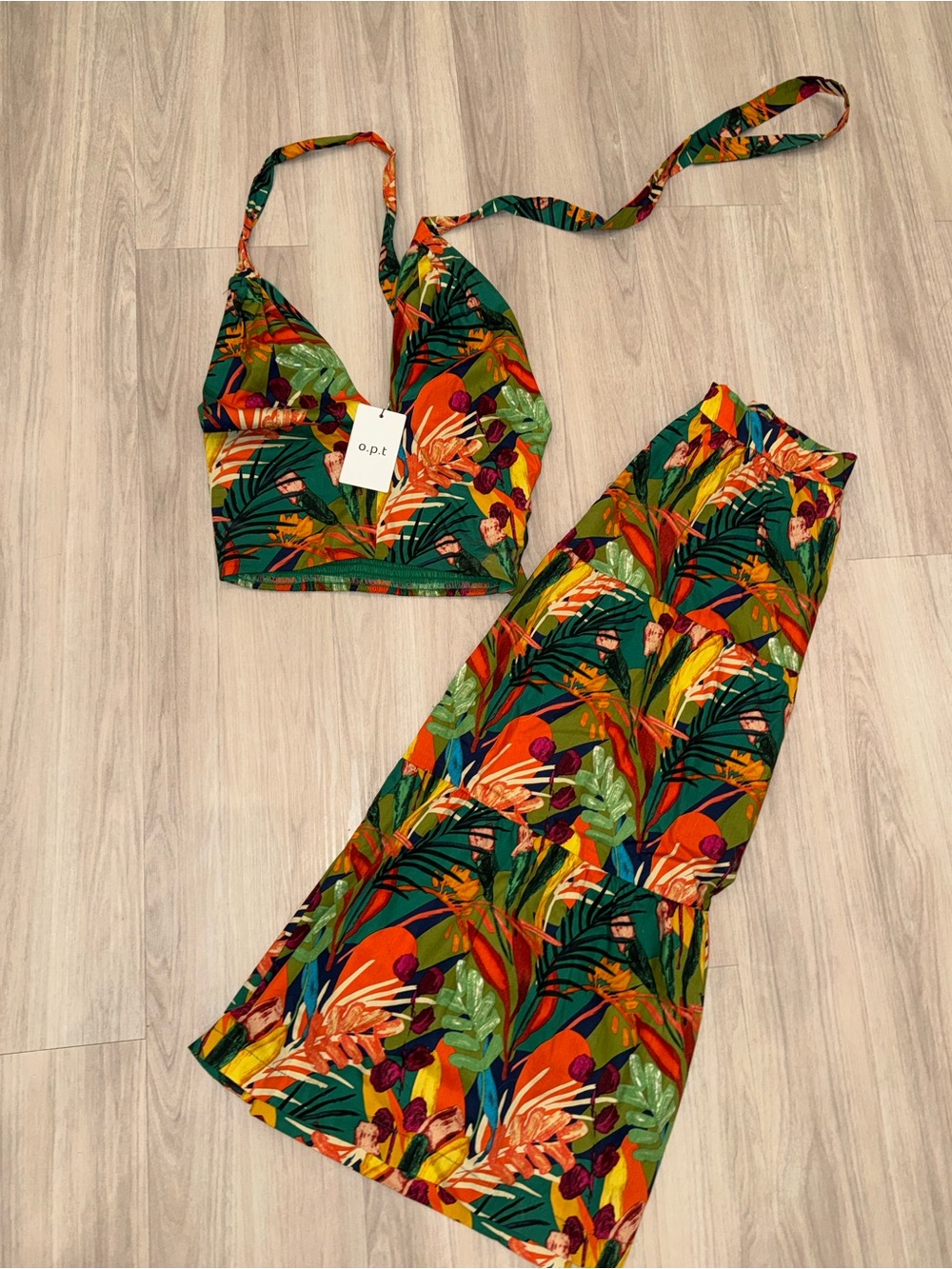 o.p.t. Green Tropical Print Maxi Skirt